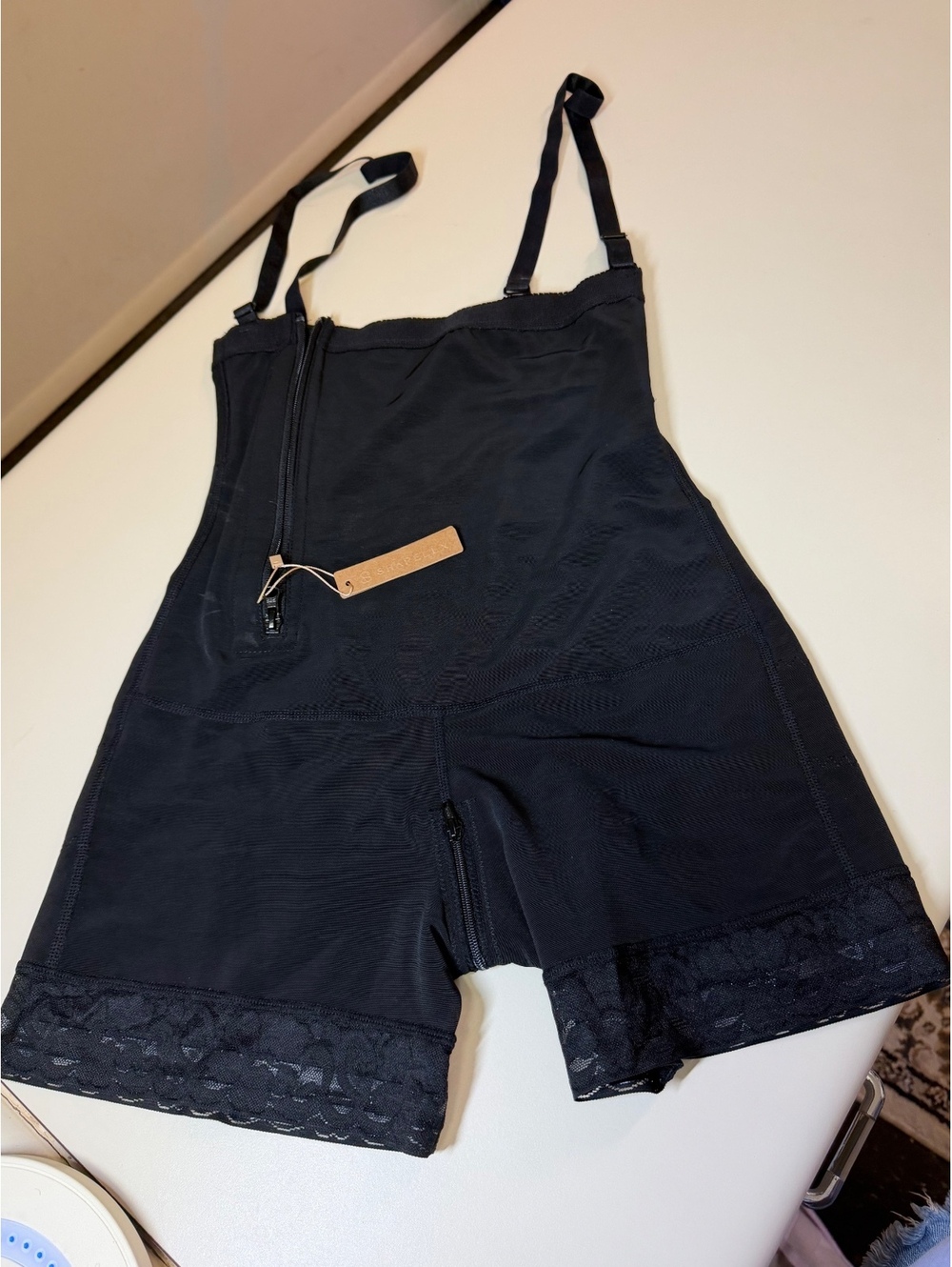 Shapellx Black Full Body Shaper with Adjustable Straps and Lace Trim